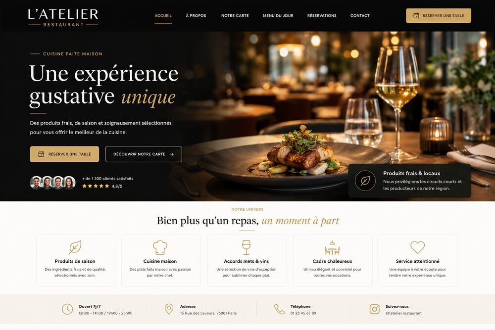 Site web du restaurant L'Atelier après refonte